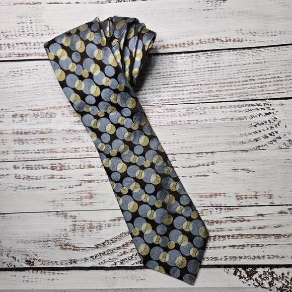 Ted Baker Brown Blue & Beige Woven Silk Geometric Circles Tie 59 X 4" - Picture 1 of 5